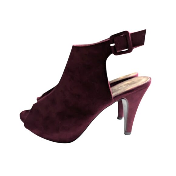 Madden Girl Burgundy Minimalist Buckle Peep Toe Stiletto Heeled Booties Size 7 - Picture 4 of 7